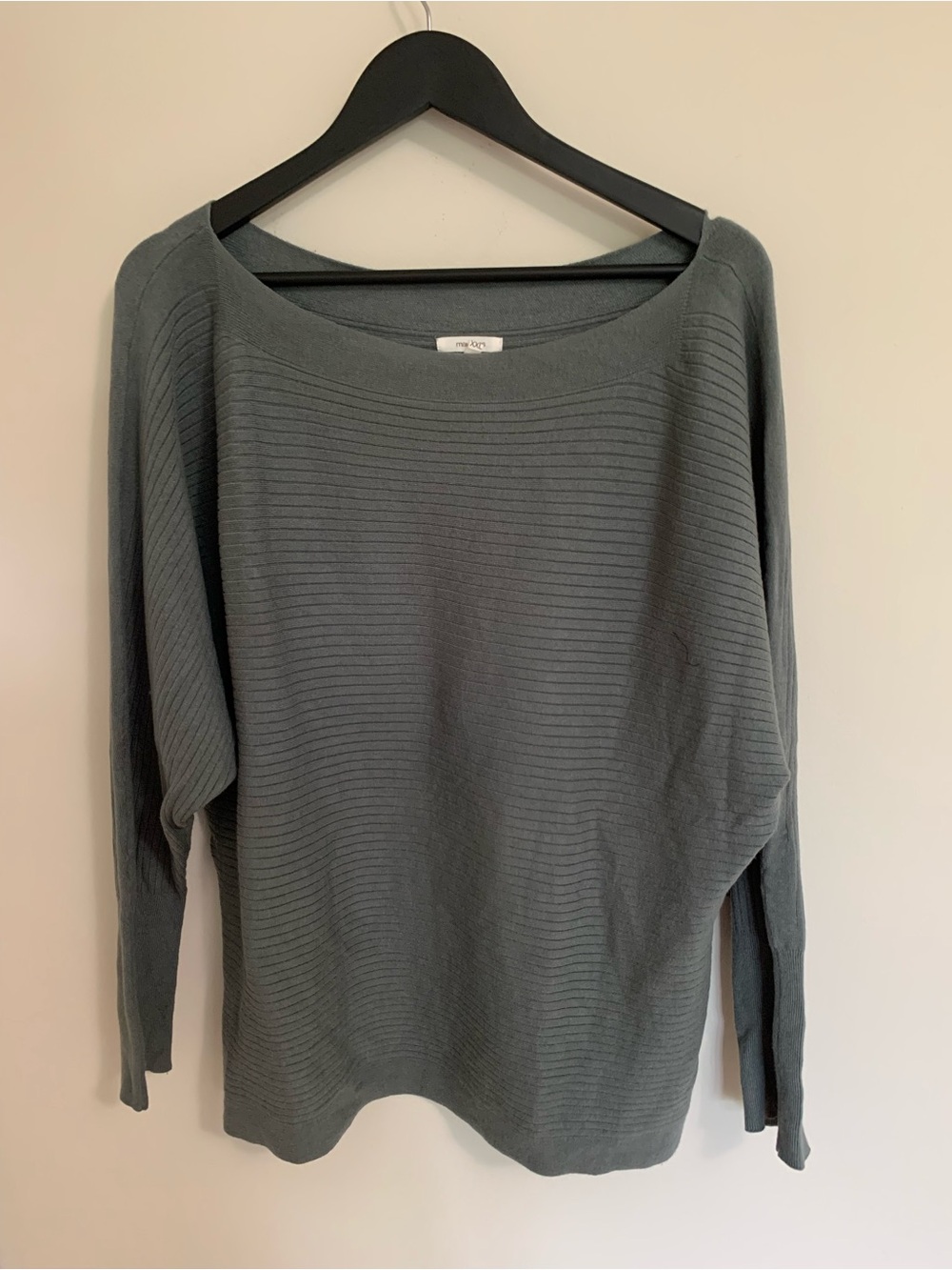 Plus sized Ribbed Boatneck Sweater in Slate Gray/Green